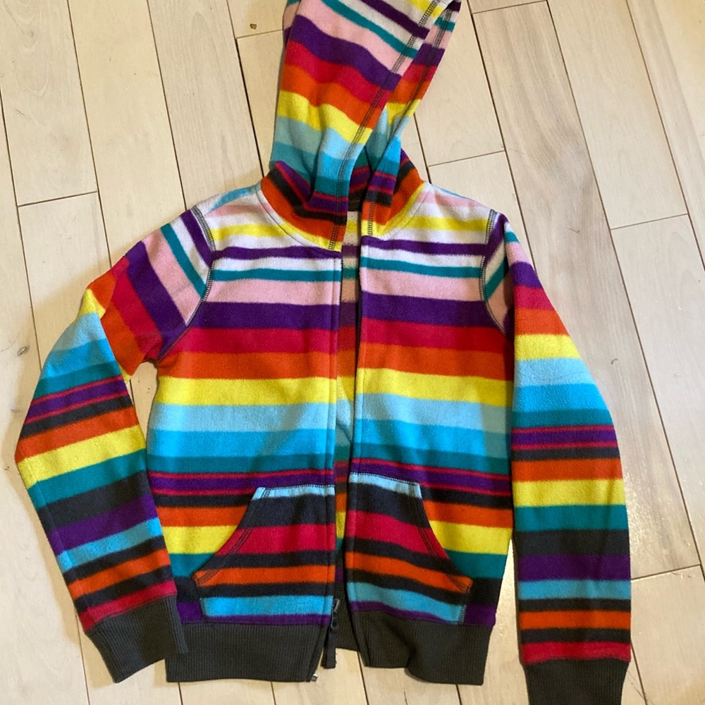 Kids Rainbow Stripe Hooded Zip-Up Sweater Bright